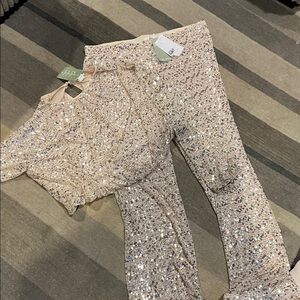 H&M Sparkling Beige Sequin Jumpsuit